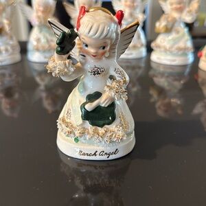 Napco Japan March Birthday Angel Vintage 1950s Figurine Shamrock